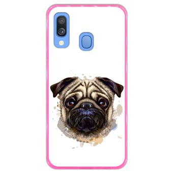 Capa Hapdey para Samsung Galaxy A40 2019 Design Retrato de Pug em Silicone Flexível e TPU Cor-de-Rosa