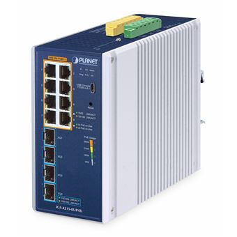 Switch de Rede PLANET IP30 Industrial L2/L4 8-Port | Alumínio, Azul - 1