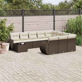 Conjunto de Sofás para Jardim com Almofadões vidaXL | 11 Peças | vime PE castanho - 1
