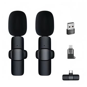 Kit 2 Mini Microfone Wireless Lavalier CO-Phénix com adaptador Tipo C e Apple e USB -K9 - 1