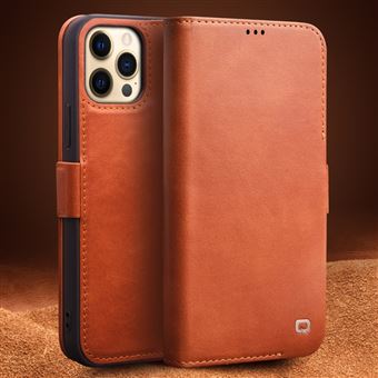Capa de Couro Genuíno magunivers Qialino Fecho Magnético Marrom para Iphone 12 Pro 6.1'' - 1