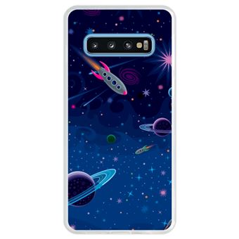 Capa Hapdey Para Samsung Galaxy S10 Design Visão Cósmica Planetas e Naves Espaciais Capa de Silicone Flexível Em TPU - Transparente