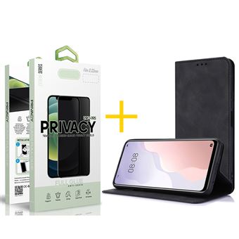 Pack 1 x Película de Vidro Temperado Anti-Spy + Capa skyhe  Apple iPhone 15 Pro Max PRM Flip - Cover Preto - 1