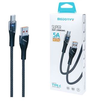 Cabo de Carregamento Rápido MODORWY MC2112 | USB para Type-C | 1 m | PD 5A | PVC | Luz LED - Preto - 1