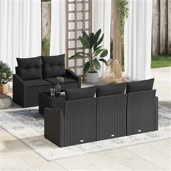 Conjunto de Sofás de Jardim com Almofada vidaXL | 6 Peças | Preto vime PE - 1