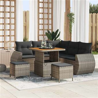 Conjunto de Sofá de Jardim vidaXL | 8 Peças | Cinzento vime PE - 1