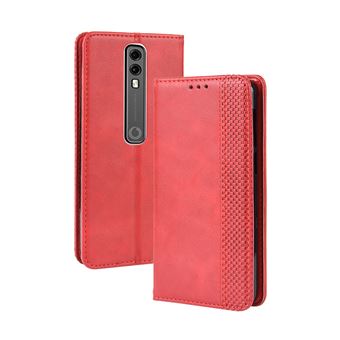 Capa FOXDOCK para Vodafone Smart V10 | Fecho Magnético | Estampado Vintage | Pele PU | Compartimentos para Cartões | Vermelho - 1