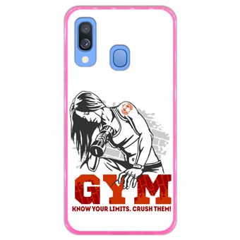 Capa Hapdey para Samsung Galaxy A40 2019 Design Fitness Mulher Atlética com Halteres em Silicone Flexível e TPU Cor-de-Rosa