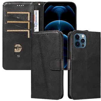 Capa FOXDOCK para iPhone 12 Pro Max | Fecho Magnético | Compartimentos para Cartões e Suporte | Pele PU | À Prova de Choque | Preto - 1