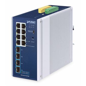 Switch de Rede PLANET IP30 Industrial L2/L4 8-Port | Alumínio, Azul - 1