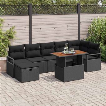 Conjunto de Sofá de Jardim vidaXL | 8 Peças | Preto vime PE - 1