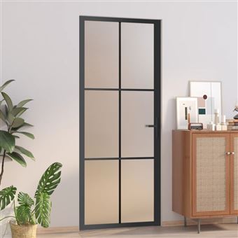 Porta Interior vidaXL 83x201,5 cm vidro fosco e alumínio preto - 1