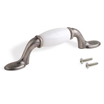 Puxador Emuca para Móvel | Distância Emtre Furos de 76 mm | Zamak E Cerâmica | Efeito Prata Velha - 1