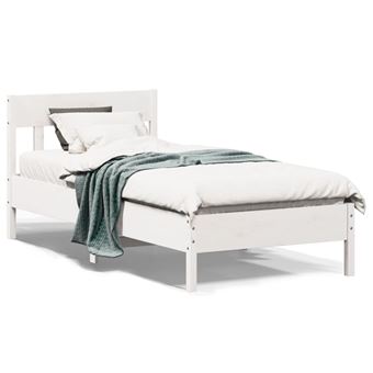Estrutura de cama com cabeceira vidaXL | 90x190 cm | pinho maciço branco - 1