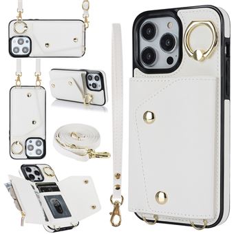 Capa de Couro com Alça de Mão e Correa QT419 V-REEL para iPhone 14 Pro - Branco - 1