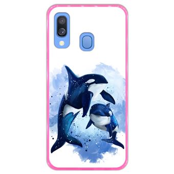 Capa Hapdey para Samsung Galaxy A40 2019 Design Baleias em Silicone Flexível e TPU Cor-de-Rosa