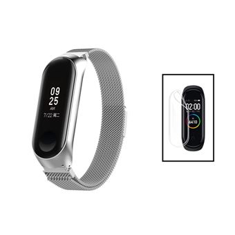 Kit Phonecare Bracelete Milanese Loop com Fecho Magnético + Película de Gel Full Cover para Xiaomi Mi Band 7 - Cinza / Transparente - 1