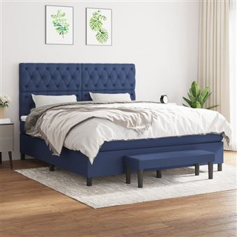 Cama com Molas e Colchão vidaXL | 160x200 cm | tecido azul - 1
