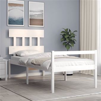 Cama de solteiro para idosos vidaXL | com cabeceira madeira maciça branco - 1