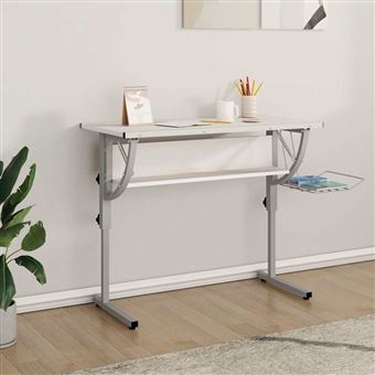 Secretária vidaXL | 110x53x(58-87) cm | derivados madeira/aço branco/cinza - 1