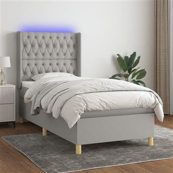 Cama box spring com colchão e LED vidaXL | 90x200 cm | tecido cinza-claro - 1
