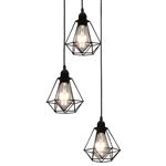 Candeeiro de teto vidaXL com design diamante 3 lâmpadas E27 preto