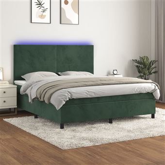 Cama box spring com colchão/LED vidaXL | 160x200 cm | veludo verde-escuro - 1