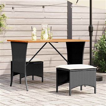 Mesa de jardim vidaXL com tampo em acácia | 105x75x72 cm | vime PE preto - 1