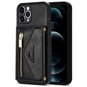 Capa Pu magunivers N.Bekus com Suporte de Pontapé | Bolso com Fecho Éclair e Cordão de Segurança Preto para Iphone 12 Pro 6.1'' - 1
