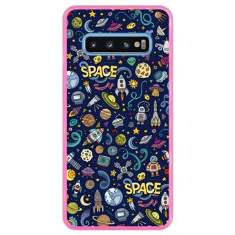 Capa Hapdey Para Samsung Galaxy S10 Design Resumo Objetos e Símbolos Espaciais Capa de Silicone Flexível Em TPU - Rosa
