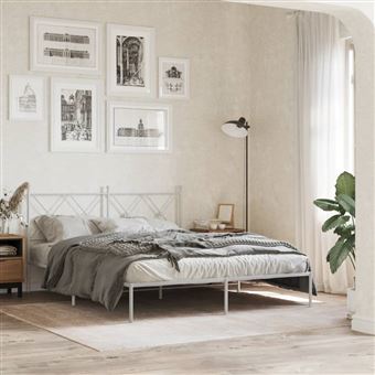 Estrutura de cama com cabeceira vidaXL | 150x200 cm | metal branco - 1