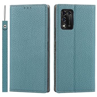 Capa de couro genuíno textura litchi com suporte e alça, azul claro Magunivers para ZTE Libero 5G II - 1