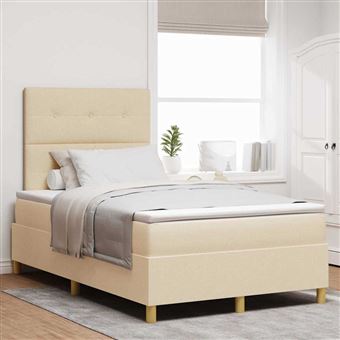 Cama Box Spring LED com Colchão vidaXL | Creme 120 x 200 cm | tecido - 1