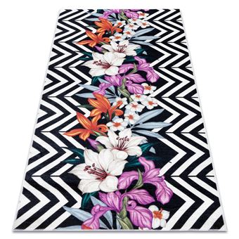 Tapete Antiderrapante RugsX Andre 2300 Flores |  Zigzag  | Preto / Branco 120X170 cm - 1