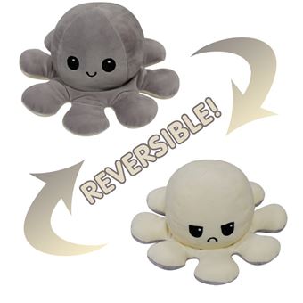 Polvo de Peluche Reversível Zhishang | 20 cm - Cinza + Branco 17 - 1
