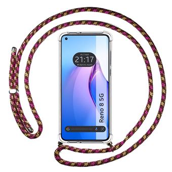Capa Tumundosmartphone suspensa transparente para Oppo Reno 8 5G com cabo rosa / dourado - 1