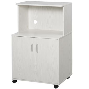 Aparador Auxiliar para Microondas Homcom | Armário de Cozinha Baixo com Armário de 2 Portas e Prateleira Ajustável com Rodas | Carga 70 Kg | 60,4 x 40,3 x 97 cm - Branco - 1