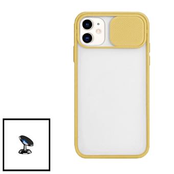 Kit Phonecare Capa Slide Window Anti Choque Frosted + Suporte Magnético de Carro para iPhone 12 Mini - Amarelo - 1