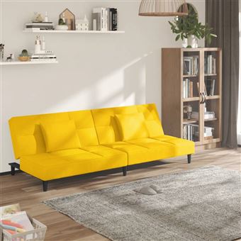 Sofá-cama vidaXL | 2 lugares com duas almofadas veludo amarelo - 1