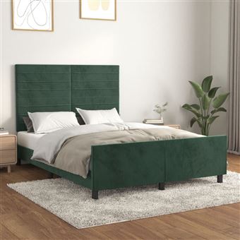 Estrutura de cama com cabeceira vidaXL | 140x200 cm | veludo verde-escuro - 1