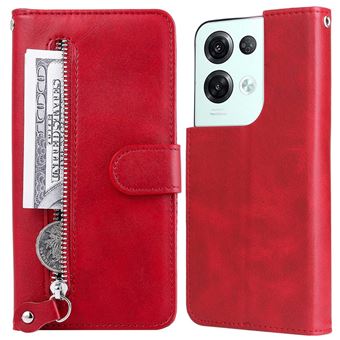 Capa PU fechamento magnético com suporte e bolso com fecho de correr Magunivers para Oppo Reno8 Pro 5G (Global Version) - vermelho - 1