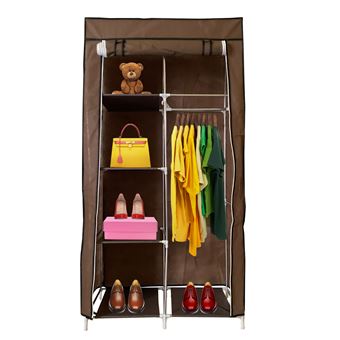 Guarda-roupa com Portas com Zíper e Bolsos Laterais Nyana Home | 165x88x45 cm | Tecido | Castanho - 1