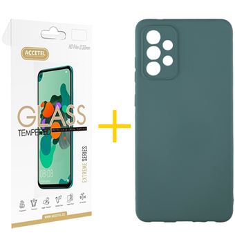 Conjunto Accetel 1 X Película de Vidro + Capa Accetel para Samsung Galaxy A32 5G Silicone Líquido - Verde - 1