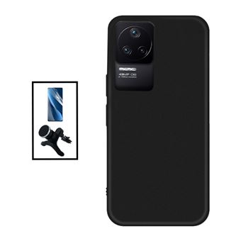 Kit Phonecare Película Hydrogel Full Cover Frente + Capa Silicone Líquido + Suporte Magnético de Carro Reforçado para Xiaomi Redmi K40S - Preto - 1