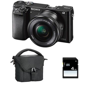 Kit Sony A6000 Black SEL 16-50MM F3.5-5.6 OSS Black+ Camera Bag + 16GB SD Card - 1