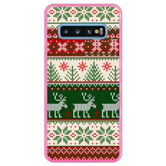 Capa Hapdey Para Samsung Galaxy S10 Design Resumo Padrão de Natal Feliz Ano Novo Capa de Silicone Flexível Em TPU - Rosa