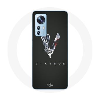 Capa Maniacase para Xiaomimi 12 / 12X Vikings Series Temporada 6 Logotipo V Epée Cinzento Fundo Preto - 1