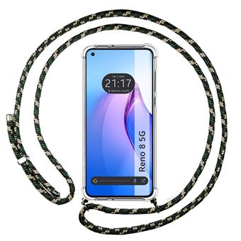Capa Tumundosmartphone suspensa transparente para Oppo Reno 8 5G com cabo verde / dourado - 1