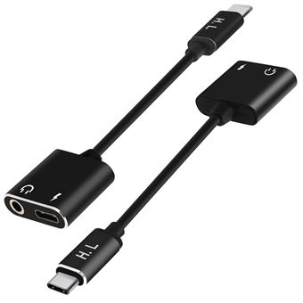 Adaptador Áudio e Carga Avizar | USB-C para USB-C e Jack 3.5mm - Preto - 1