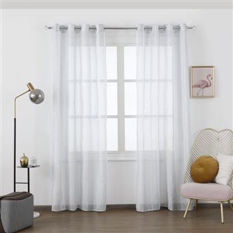 Cortina BOD HOME | Transparente | Bordada com Linhas Azuis | 140x260cm - 1
